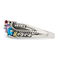 Sterling Silver Antiqued w/14k 3-stone w/Diamond Mother's Ring Semi-Mount