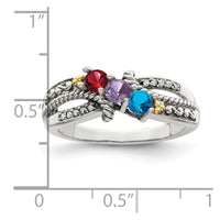 Sterling Silver Antiqued w/14k 3-stone w/Diamond Mother's Ring Semi-Mount