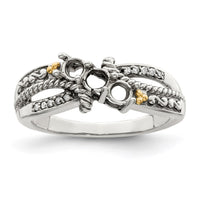 Sterling Silver Antiqued w/14k 3-stone w/Diamond Mother's Ring