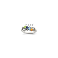 Sterling Silver Antiqued w/14k 4-stone w/Diamond Mother's Ring Semi-Mount