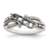 Sterling Silver Antiqued w/14k 4-stone w/Diamond Mother's Ring Semi-Mount