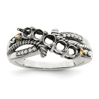 Sterling Silver Antiqued w/14k 5-stone w/Diamond Mother's Ring Semi-Mount
