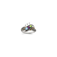 Sterling Silver Antiqued w/14k 3-stone w/Diamond Mother's Ring Semi-Mount