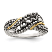 Sterling Silver Antiqued w/14k 4-stone w/Diamond Mother's Ring