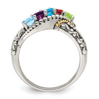 Sterling Silver Antiqued w/14k 5-stone w/Diamond Mother's Ring