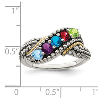 Sterling Silver Antiqued w/14k 5-stone w/Diamond Mother's Ring