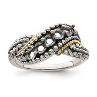 Sterling Silver Antiqued w/14k 5-stone w/Diamond Mother's Ring