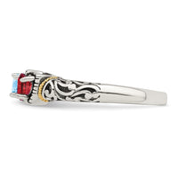Sterling Silver Antiqued w/14k 3-stone Mother's Ring