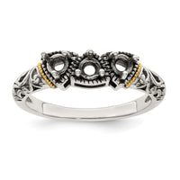 Sterling Silver Antiqued w/14k 3-stone Mother's Ring