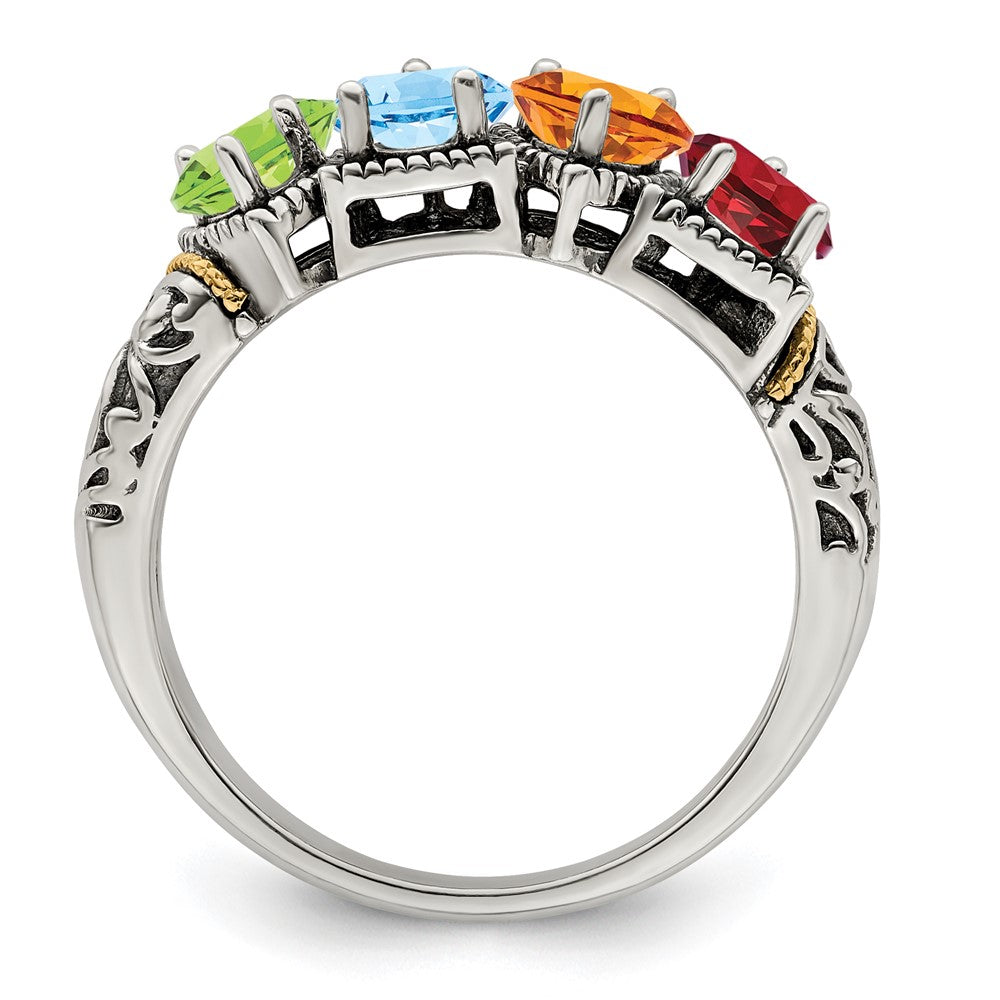 Sterling Silver Antiqued w/14k 4-stone Mother's Ring
