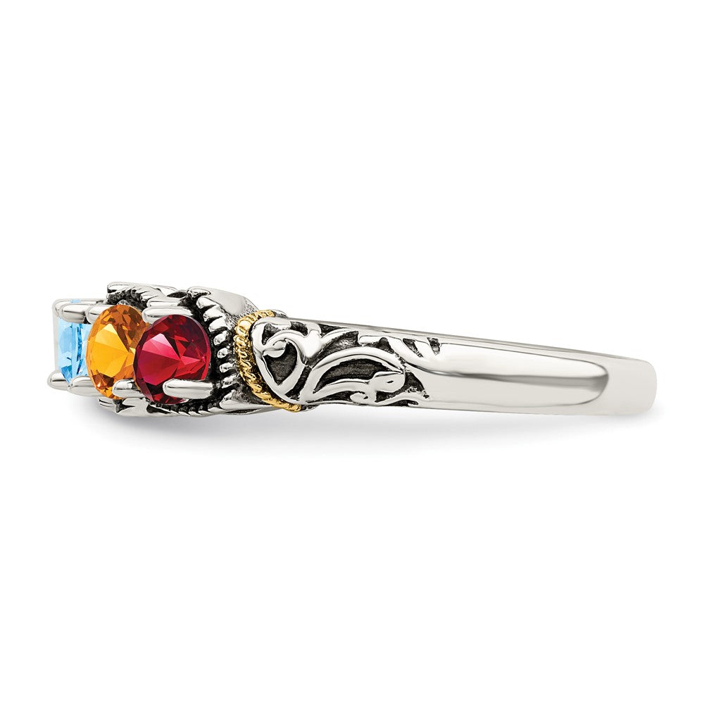Sterling Silver Antiqued w/14k 4-stone Mother's Ring Mounting