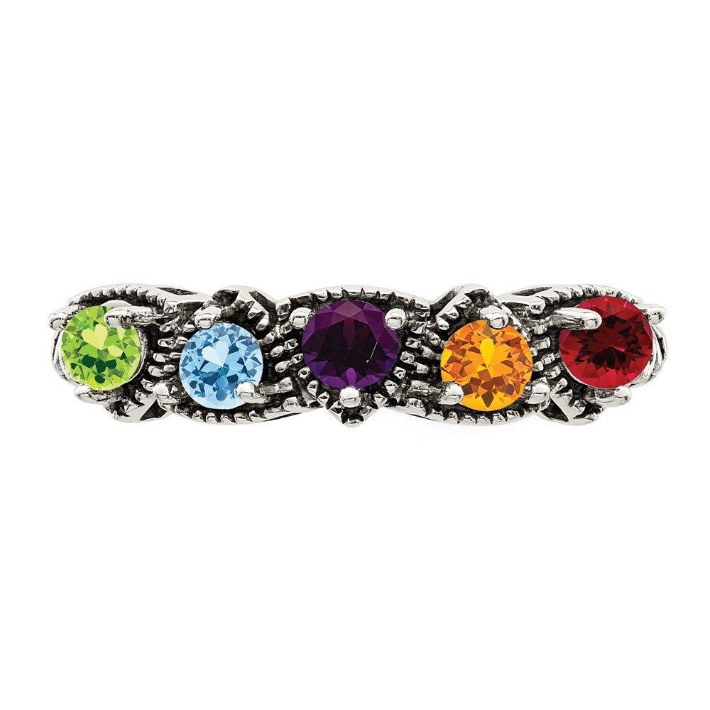 Sterling Silver Antiqued w/14k 5-stone Mother's Ring Mounting