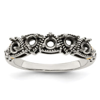 Sterling Silver Antiqued w/14k 5-stone Mother's Ring