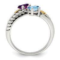 Sterling Silver Antiqued w/14k 2-stone Mother's Ring Mounting