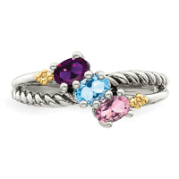 Sterling Silver Antiqued w/14k 3-stone Mother's Ring Mounting