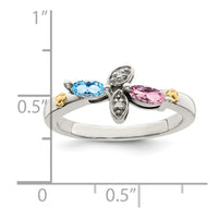 Sterling Silver Antiqued w/14k 2-stone w/Diamond Mother's Ring Semi-Mount