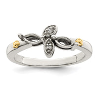 Sterling Silver Antiqued w/14k 2-stone w/Diamond Mother's Ring