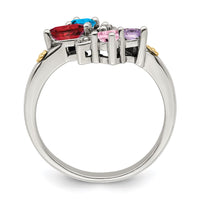 Sterling Silver Antiqued w/14k 4-stone w/Diamond Mother's Ring