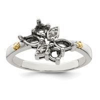Sterling Silver Antiqued w/14k 4-stone w/Diamond Mother's Ring
