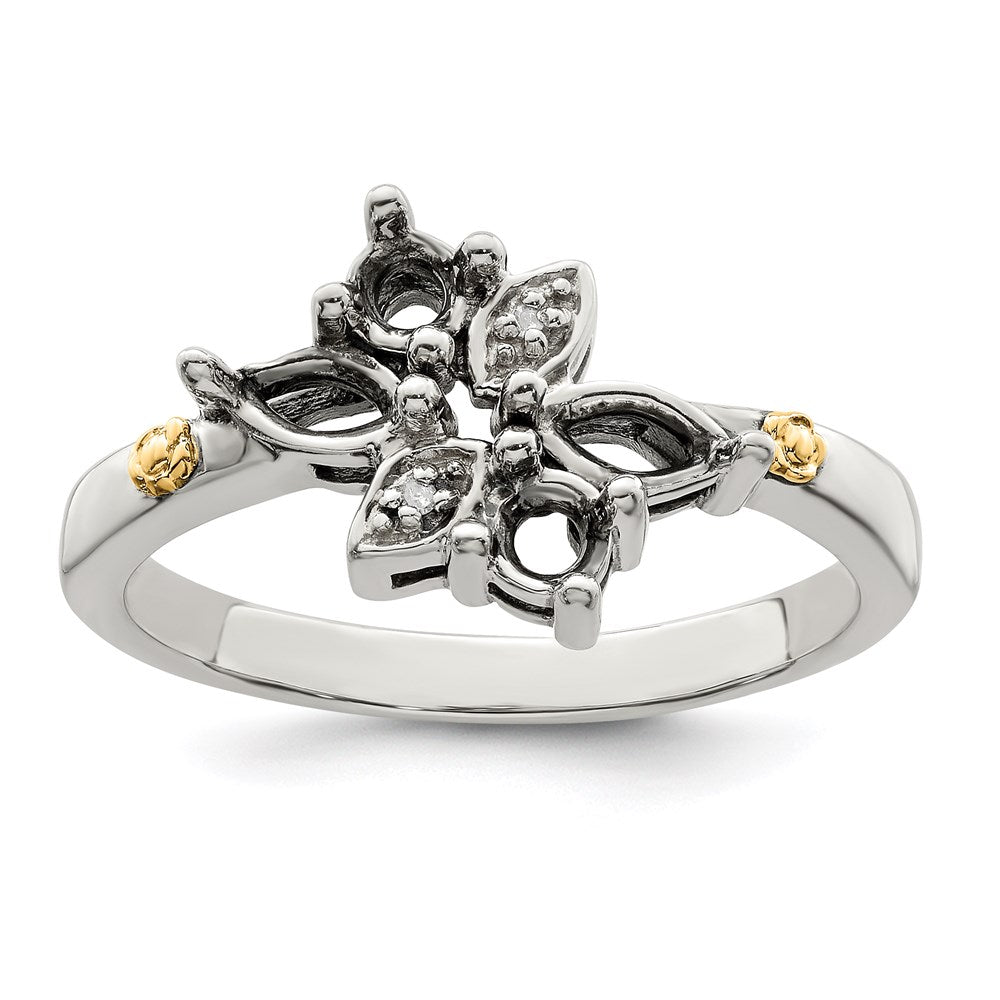 Sterling Silver Antiqued w/14k 4-stone w/Diamond Mother's Ring