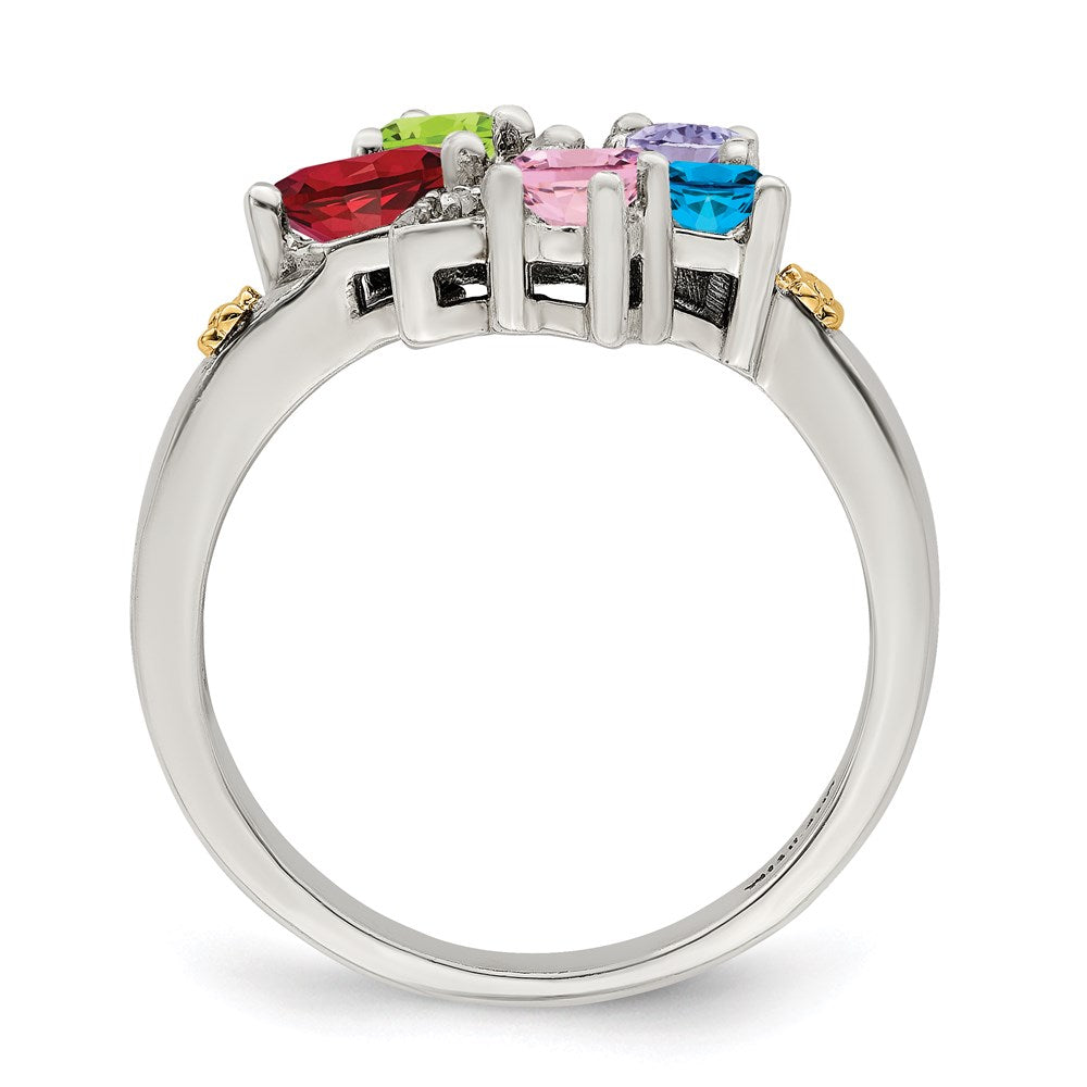 Sterling Silver Antiqued w/14k 5-stone w/Diamond Mother's Ring