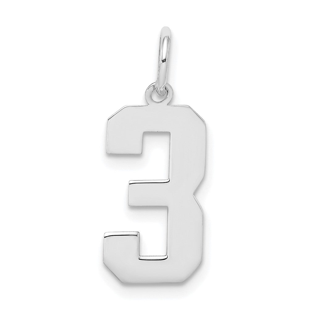 Sterling Silver/Rhodium-plated Polished Number 3 Charm