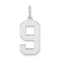Sterling Silver/Rhodium-plated Polished Number 9 Charm