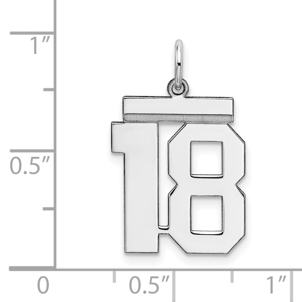 Sterling/Silver Rhodium-plated Polished Number 18 Charm