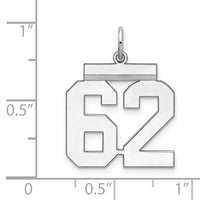 Sterling/Silver Rhodium-plated Polished Number 62 Charm