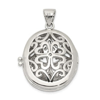 Sterling Silver Rhodium-plated CZ Fancy Filigree Oval 22mm Locket