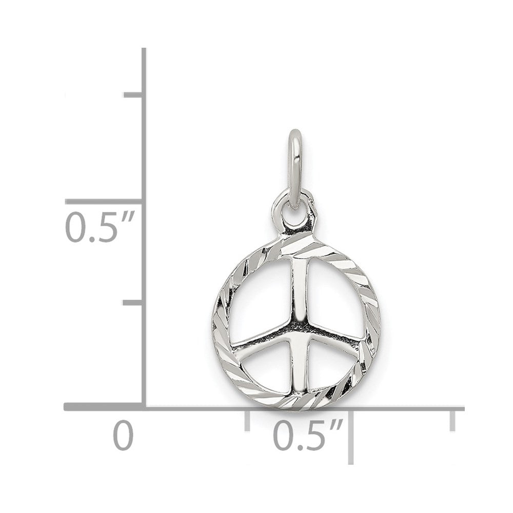 Sterling Silver Diamond-Cut Peace Sign Symbol Charm