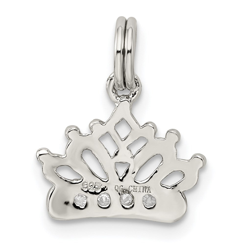 Sterling Silver Rhodium-plated CZ Polished Crown Charm