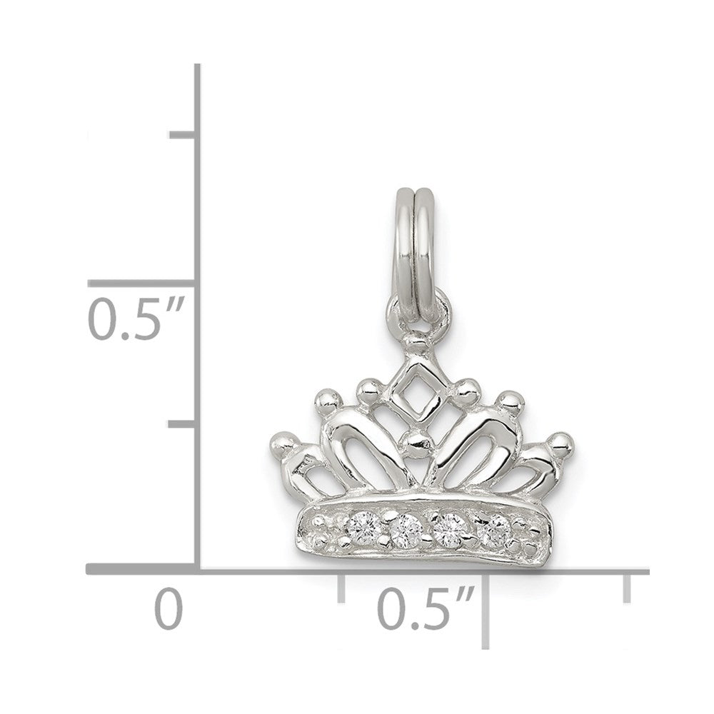 Sterling Silver Rhodium-plated CZ Polished Crown Charm