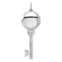 Sterling Silver Rhodium-plated CZ Filigree Enameled Top Key Locket Pendant