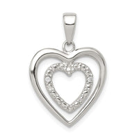 Sterling Silver Rhodium-plated Polished CZ Double Heart Pendant