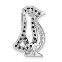 Sterling Silver Rhodium-plated Black & White CZ Penguin Chain Slide