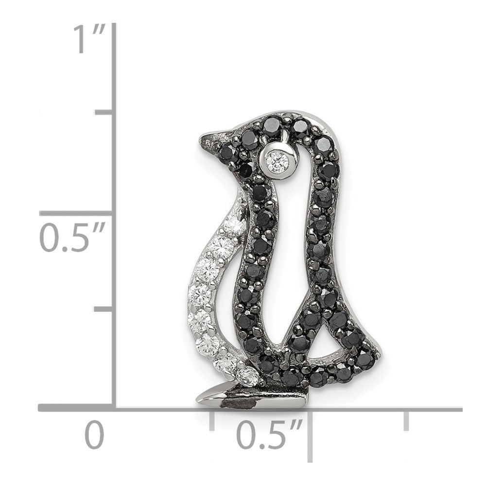 Sterling Silver Rhodium-plated Black & White CZ Penguin Chain Slide