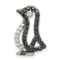 Sterling Silver Rhodium-plated Black & White CZ Penguin Chain Slide