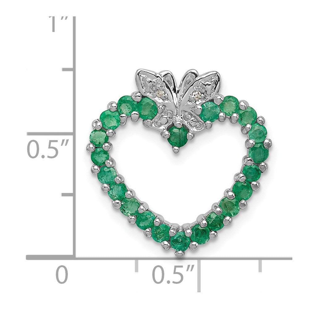 Sterling Silver Rhodium-plated Emerald & Diamond Heart Pendant