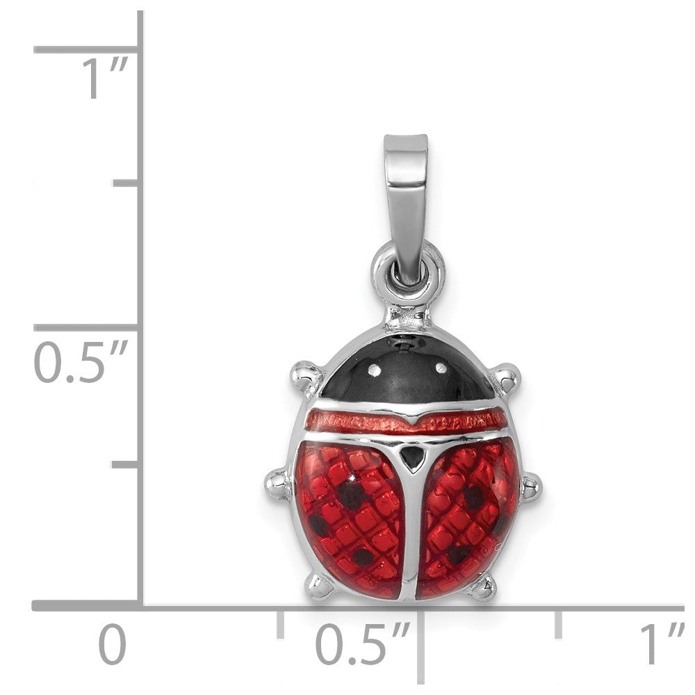Sterling Silver Rhodium-plated Enameled Ladybug Pendant
