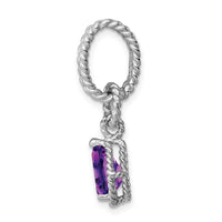 Sterling Silver Rhodium Amethyst Pear Twisted Pendant