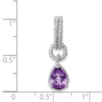 Sterling Silver Rhodium Amethyst Pear Twisted Pendant