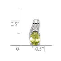 Sterling Silver Rhodium Plated Diamond and Peridot Oval Pendant