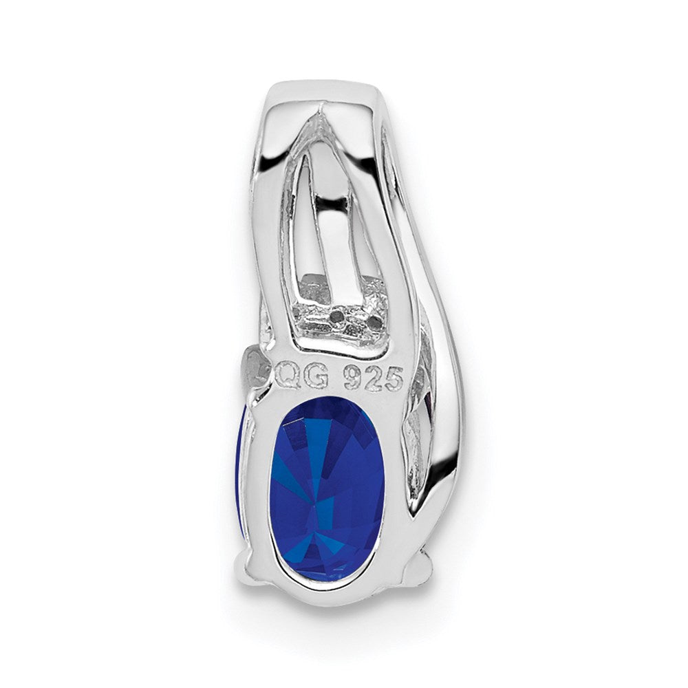 Sterling Silver Rhodium Plated Diamond & Sapphire Oval Pendant