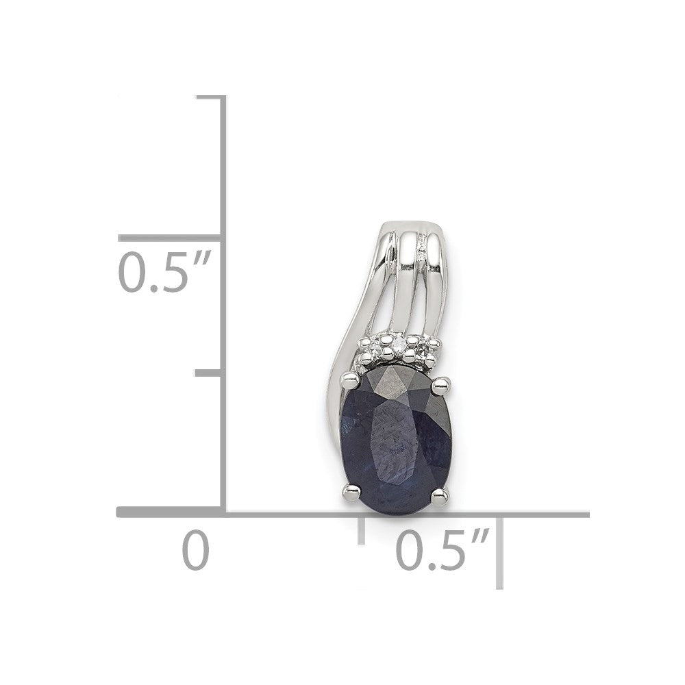 Sterling Silver Rhodium Plated Diamond & Sapphire Oval Pendant