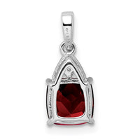 Sterling Silver Rhodium Plated Diamond Garnet Cushion Pendant