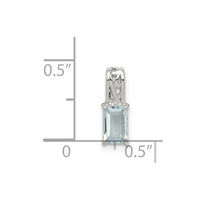 Sterling Silver Rhodium Plated Aquamarine Rectangle Pendant