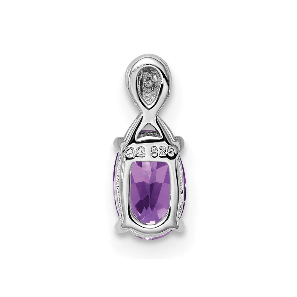 Sterling Silver Rhodium Plated Diamond and Amethyst Oval Pendant