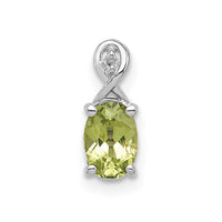 Sterling Silver Rhodium Plated Diamond and Peridot Oval Pendant