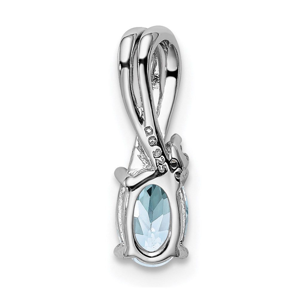 Sterling Silver Rhodium Plated Diamond Aquamarine Oval Pendant